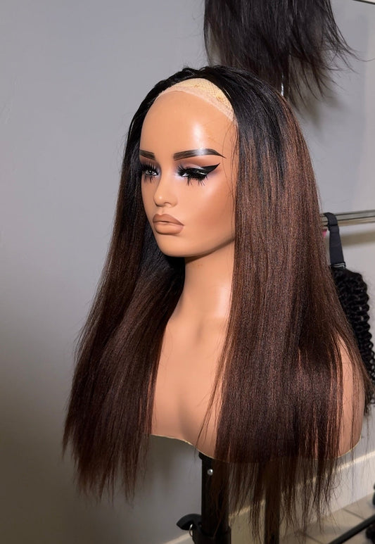 Wavymyhalf yaki straight ombre Half wig 20inch